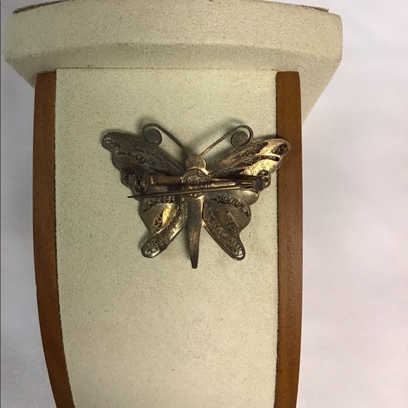 STERLING 925 TOPAZIO PORTUGAL FILIGREE ENAMEL BUTTERFLY PIN - Picture 3 of 8